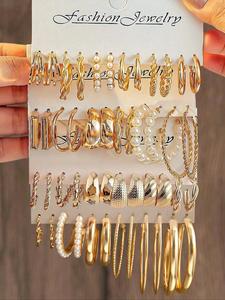 48pcs Bohemian Geometric Fashion Earring Set with Imitation Pearls and Hollow Flower Design, Stylish Daily Wear and Party Jewelry for Women