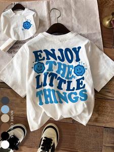 Women's Slogan Smiley Face Print Round Neck Graphic Tee, Vintage Trendy Casual Drop Shoulder Short Sleeve T-shirt for Daily Wear, Ladies Summer Outfit