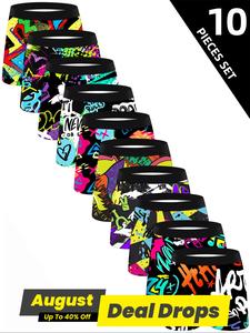 Men's Graffiti Print Boxer Brief, Breathable Comfy Underwear for Daily Wear, Casual Men's Underwear for All Seasons