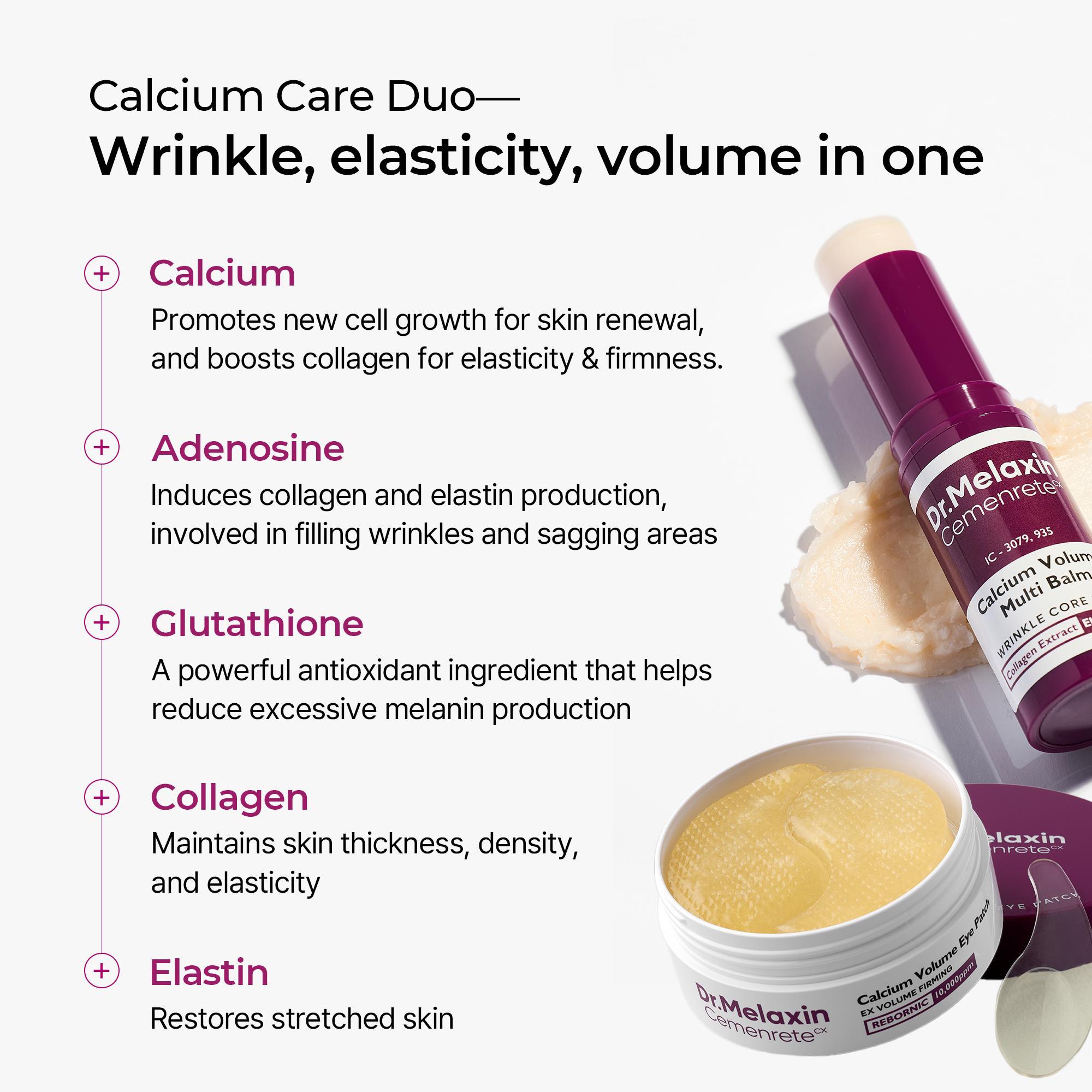 [Dr.Melaxin Official] Original Cemenrete Calcium Multi Balm + Hydrogel Eye Patch (60 Patches) | All-in-One Firming, Hydrating & Eye Care Routine | Collagen & Elastin | Korean Skincare