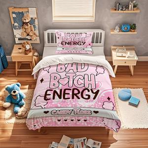 Bad Bitch Energy Pattern Duvet Cover Set, Teen Adult Bedroom Decor Gift, Includes 1 Bedding & 1-2 Pillowcases, No Filler Included