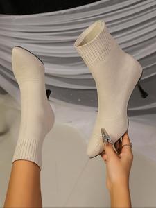 Women's Solid Color Stiletto Heeled Boots, Fashionable Pointed Toe Boots for Daily Wear, Women's Boots for Fall & Winter