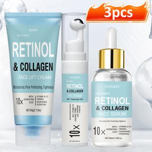 3pcs Collagen & Retinol Facial Care Set, Face Lifting Kit, Multi-Effect Skincare, Includes Mask, Eye Cream, Serum, Moisturizer, Smooth & Soft Skin, Gift Choice