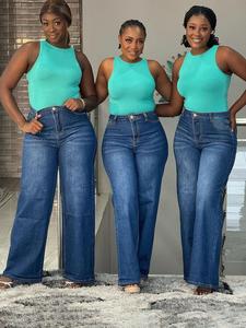 Women's Wide-Leg Denim Jeans, Casual Loose-Fitting Design, All-Season Wearable, New Year & Fall Collection, Plus Size Available