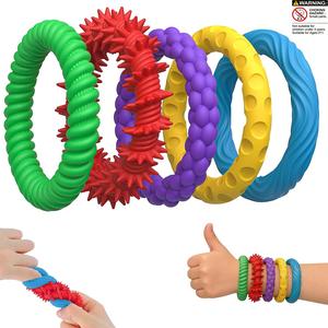 Multicolor Stretchy Fidget Bracelet, 5 Counts Sensory Grippie Set 5 Textures Sensory Toys, Creative Stress Relief Toy for Calming & Soothing, Stress Relief Gadgets
