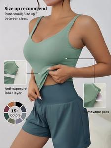 Women's Solid Sports Bra, Breathable Comfortable Wide Strap Sports Top for Yoga Gym Running Workout Wear, Minimalist Women's Sports Clothing for Indoor Outdoor Wear, Comfort Basic Womenswear