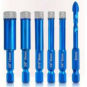 Diamond Drill Bit Set, 6pcs Tile Drill Glass Drill Set for Power Tools, Carbide Drill Diamond Drill Bit for Hard Tiles Ceramic, Porcelain Stoneware, Marble and Granite