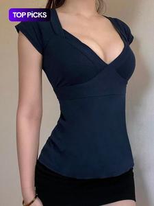 Women's Plain Tee, Casual Short Sleeve T-shirt, Ladies Summer Clothes for Daily Wear