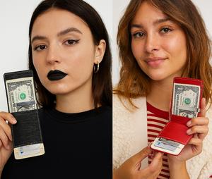 Money Clip in Stripe Embossed Grain - Card Holder - Bespoke Silver Steel - Short Wallet - Unisex - 3 Colour - Faux Leather Clutch