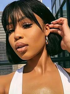 10/12/14 Inch Short Bob Wigs for Women, Gorgeous Fluffy Wigs with Bangs, Human Hair Full Machine Wigs for Party, Daily Use