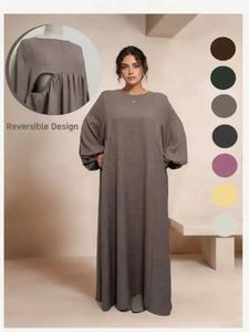 Women's Plain Zipper Dress, Casual Long Sleeve Round Neck Dress for Daily Wear, Ladies Clothes for All Seasons