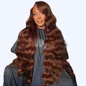 Chocolate Brown Colored Body Wave HD Lace Frontal Human Hair Wig Pre Plucked 13x6 13x4 Transparent Lace Front Wigs for Woman Natural Brown Color Wig with Baby Hair Around