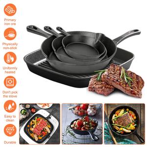 Pre-Seasoned Cast Iron skillets,14cm、16cm、20cm、24cm4 Piece Durable Pots and Pans Set with Handle Covers for Grill, BBQ, Camping Fire, Stovetop, Kitchen and Camping Cookware