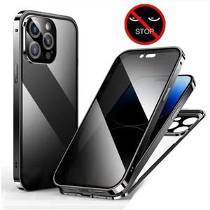 For iPhone 16 16pro 16promax 17 17pro 17promax Case 360 Double Sided Glass Anti Peeping Privacy Metal Magnetic Phone Cover