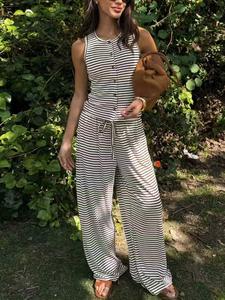 Striped Sleeveless Fitted Tank Top and Pants Two-Piece Set Women Casual Daily Fashion Go Out Wear 2 Piece Set