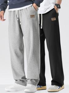 Men's Letter Patched Straight Leg Pants, Casual Comfy Loose Trousers for Spring & Fall, Men's Bottoms for Daily Wear