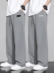 Men's Letter Print Pocket Pants, Casual Comfy Loose Straight Leg Trousers for Fall & Winter, Men's Bottoms for Daily Wear