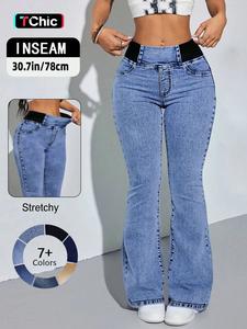 GILIPUR Y2K 2025 Women's Back Shirred Jeans, Mid - Rise Elasticity Waist Flared Jeans, With Pockets, Light Blue Washing Process, Kardashian Style, Women's Bell - Bottoms Wide - Leg Jeans, Waist - Cinching Design, Tchic