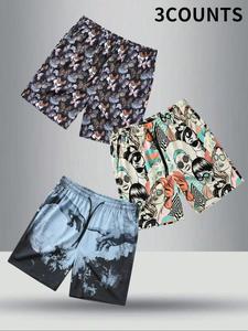 Men's All Over Print Drawstring Waist Shorts, Regular Fit Casual Pocket Beach Shorts, Men's Summer Bottoms for Vacation Holiday