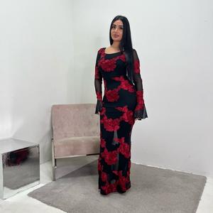 Ladies elegant summer floral lined modes dress we flare sleeve Uk S/M  M/L Length 145cm