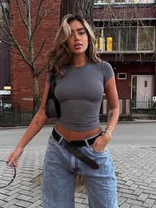 Women's Y2K Trendy Basic Short Sleeve Crew Neck T-shirt, Summer Clothes Women, Comfort Casual Solid Slim-fit Tee for Summer Daily Streetwear, All-match Women Teen Girls T Shirt Clothes, Latina School Outfit T Shirt Top, Casual Lady Comfort Summer Clothes