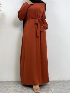 Arabic Clothing-women's Solid Dress, Dresses for Women, Abayas for Eid, Autumn Dresses, Closed Abaya, Modest Fashion Belted Zipper Arabian Islamic Dress, Muslim Clothing, Modest Clothes, Thobe, Long Sleeve Dresses, Modest Style Dress