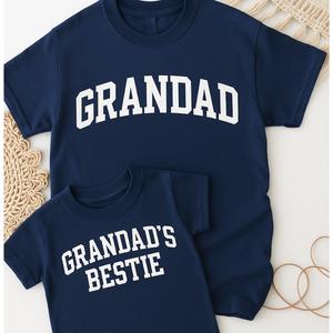 Grandad & Grandad's Bestie College Matching Navy T-Shirts
