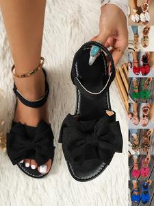 Women's Cute Bowknot Design Flat Sandals, Casual Versatile Flat Sandals for Summer Beach Vacation, Fashionable All-match Sandals for Daily Life