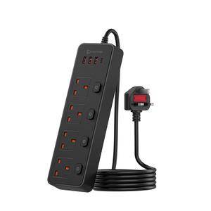 UK Power Strip Extension Cord with 4 Sockets, 1 Type-C Port and 3 USB Ports for Independent Control Switching, Suitable for Office, Bedroom, Kitchen, Living Room, etc
