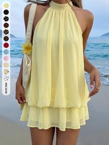 Women's Summer Backless Mini Dress, Party Strapless Halter Neck, Casual Slim-Fitting, Elegant and Versatile, Home Office Outdoor Wear