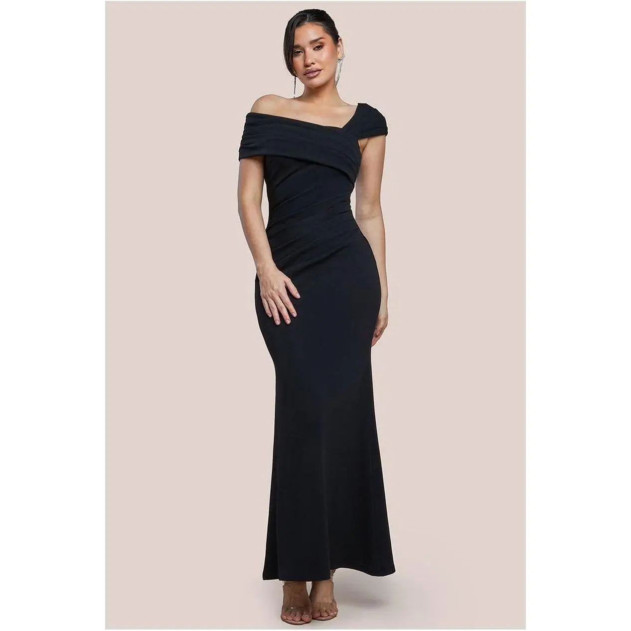 One Shoulder Evening Maxi Dress - Black by Goddiva