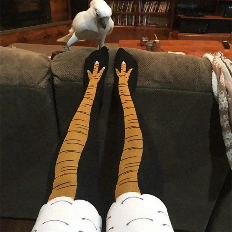 3D Chicken Print Thigh-High Socks for Men – Funny Cartoon Cosplay Socks, Comfortable & Stretchy Cotton Blend