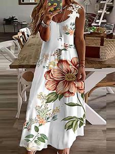 【Plus Size】 Floral Print Sleeveless Dress, Casual Fashionable Dress for Daily Holiday Vacation Wear, Women Plus Clothing for Summer