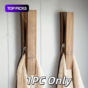 Wooden Towel Holder with Hooks, 1 Count Modern Towel Holder, Wall Mounted Towel Rack, Home Organizer for Bathroom & Laundry Room, Bathroom Organizing Accessories