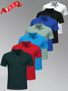 Men's Summer Short Sleeve Polo Shirts Set, Polo Tees, Pure Color Design, Fitted Style, Multiple Colors Available, Essential Summer Clothing, Menswear