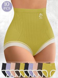 Women's Contrast Binding Full Coverage High Waist Panty, Casual Comfy Breathable Knicker for Daily Wear, Ladies Underwear for All Seasons, Womenswear, High Waisted Panty, Elegant Soft Panties, Summer Basic  Briefs