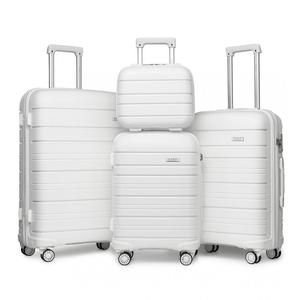 [MissLulu Bags] Multi Texture Design Hard Shell Polypropylene Suitcase 20''/24''/28'' Classic Collection with TSA Lock and 14'' Vanity Case- White