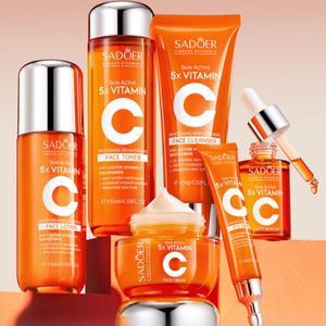 Vitamin C Skincare Set, 6 in 1 Hydrating Face Cleanser & Toner & Serum & Lotion & Cream, Moisturizing Hydrate Skin Care Kit for Women & Men