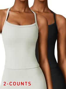 Women's Solid Backless Sports Vest, Sleeveless Activewear, Sporty Casual Breathable Comfortable Cami Top for Yoga Gym Workout, Ladies Sportswear for All Seasons, Workout Vests, Athletic Tops, Workout Tank