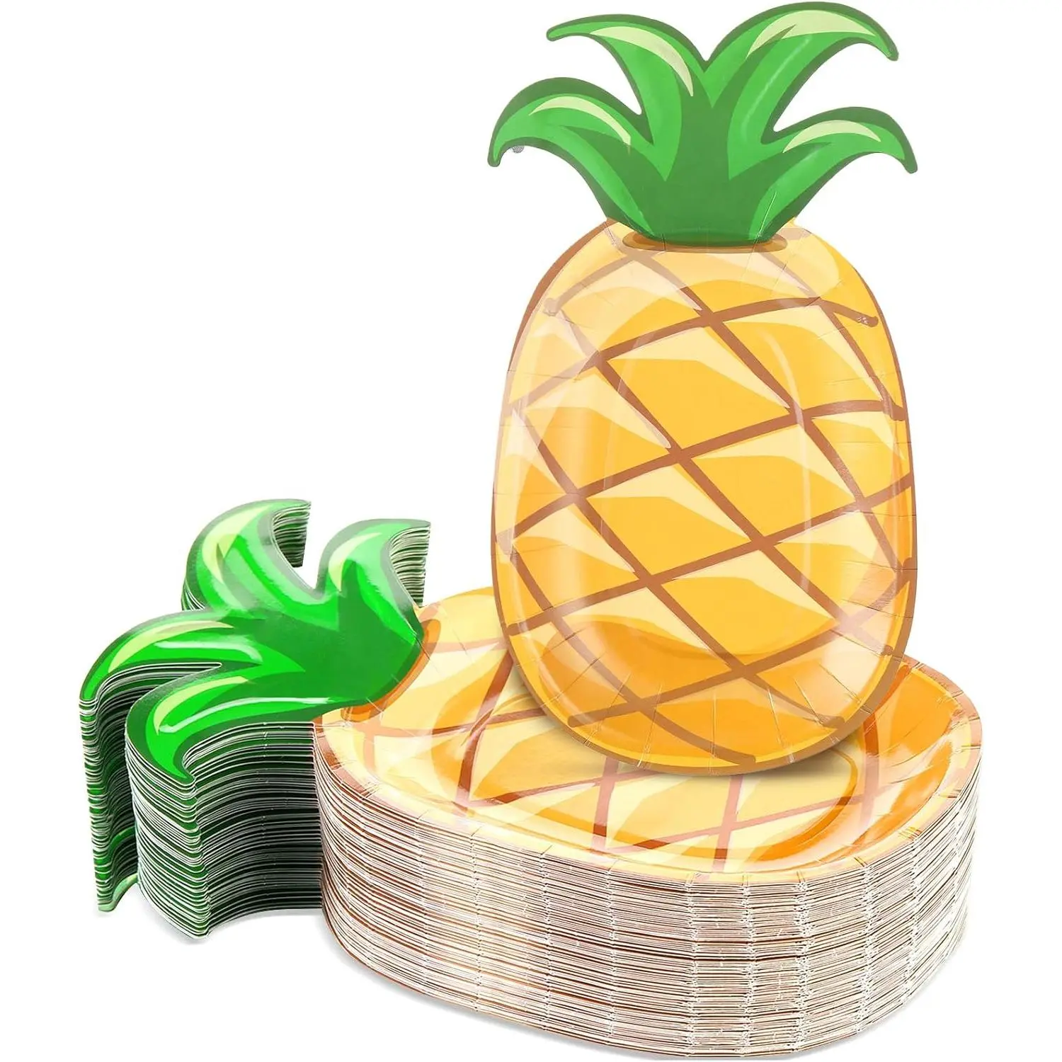 Gerrii 100pcs Pineapple Paper Plates Pineapple Party Plates Disposable Dinner Paper Trays Fruit Decorative Tableware for Summer Beach Hawaiian Tropical Luau Birthday Wedding Family Party Supplies