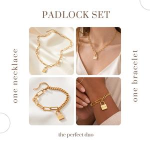 'I am loved' Padlock Necklace and Bracelet Set Gld