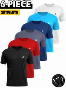 Men's Summer Casual Sport Style Printed T-Shirt Set, Breathable Quick-Dry Short Sleeve Round Neck Shirt, Running Shirt, Gym Training