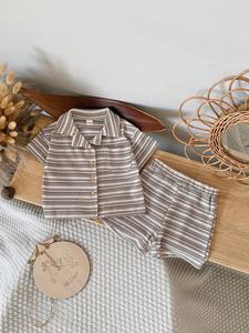 Summer Baby Set Polo Neck Loose Short Sleeve + Striped Gym Shorts, Two-Piece Infant Clothing, Comfortable and Stylish