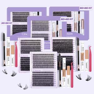 Mixed Length Eyelash Extension Kit, Including 30d+40d+50d+60d+80d False Eyelashes, Lash Glue, Eyelash Fixer, Remover, Tweezers & Brush for Different Make-up Styles, Cosmetic, Individual Eyelash Kit, Lashes Clusters, Eyelash Extensions Kit