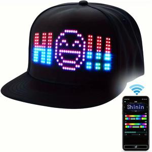 App-Controlled RGB LED Hat - Wireless Party Cap forRave, Concerts & Events, Compatible with Smartphones/Tablets,Supports Text,Music, lmages& Animations, DlY Lighting Effects for CreativePerformances & Selfies,Punk & Futuristic Design,baseball cap