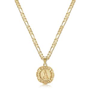 KissYan Gold Initial Necklace for Women Girls 14K Gold Plated Round Letter Heart Pendant Necklace Double Sides Figaro Chain Necklace Jewellery For Birthday Christmas Gift