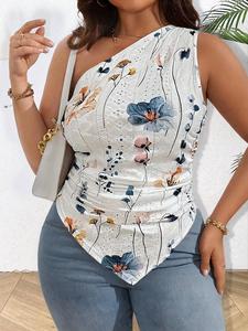 【Plus Size】 Floral Print Tank Top, Casual Boho Bohemian Sleeveless Top for Daily Wear, Women Plus Clothing for All Seasons