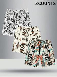 Men's All Over Print Drawstring Waist Shorts, Regular Fit Casual Pocket Beach Shorts, Men's Summer Bottoms for Vacation Holiday