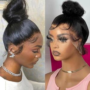 Bling Hair 28 30 Inch Straight 180% Density 360 Lace 13x6 HD Straight Lace Frontal Wig for Women 13x4 Front Wig Silky Straight Remy Human Hair Dark Black Glueless Pre Plucked