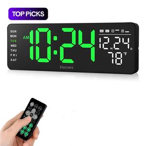 Digital Wall Clock, 1 Piece Remote Control Large Screen Wall Clock With Indoor Temperature Date Week Display, Countdown Digital Timer